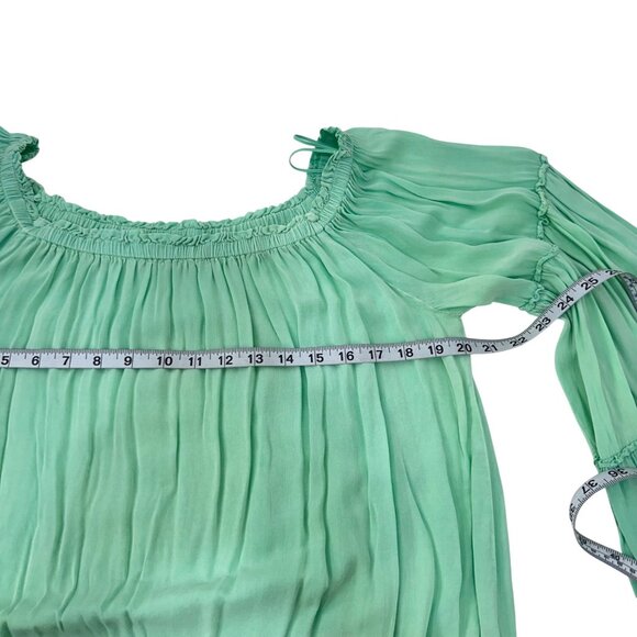 Umgee Womens Mint Green Off-Shoulder Boho Top Blouse Tiered Bell Sleeves Size M - Picture 7 of 12